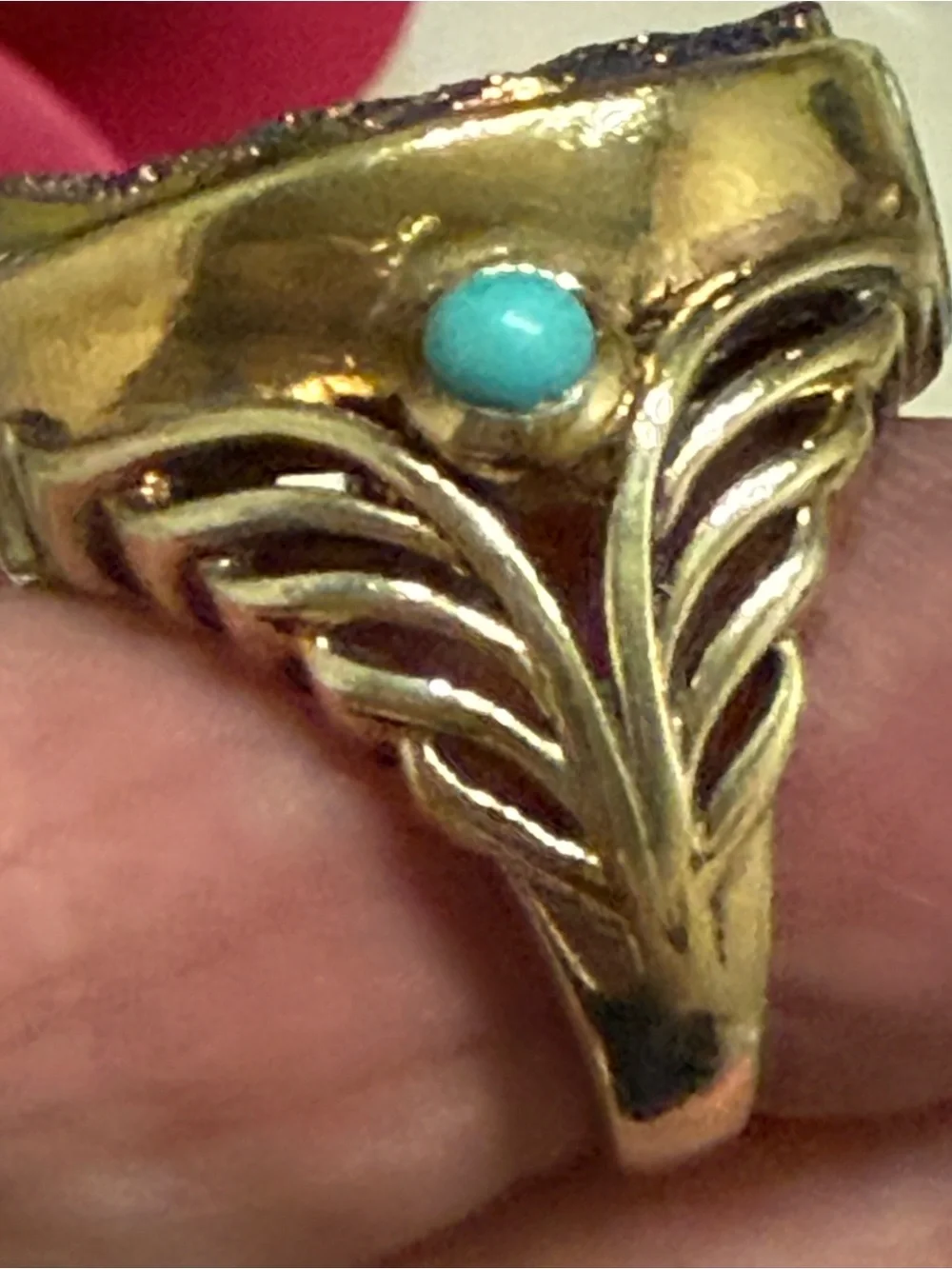 Gold Wash Sterling Silver 925 Druzy Ring Size 6.25-6.5 Turquoise Side Stones